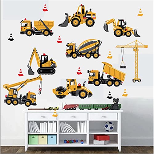 Rjjrr Pegatina De Pared De Coche De Vehículo De Construcción De Dibujos Animados Vívidos Construye Tu Futuro Excavadora De Grúa Calcomanías De Decoración De Dormitorio Para Niños Y Niñas