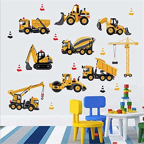 Rjjrr Pegatina De Pared De Coche De Vehículo De Construcción De Dibujos Animados Vívidos Construye Tu Futuro Excavadora De Grúa Calcomanías De Decoración De Dormitorio Para Niños Y Niñas