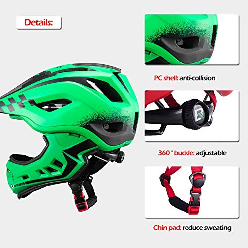 ROCKBROS Casco Bicicleta para Niños 3-15 Años, Casco Integral Desmontable Ajustable para MTB BMX Ciclismo, 48-58cm