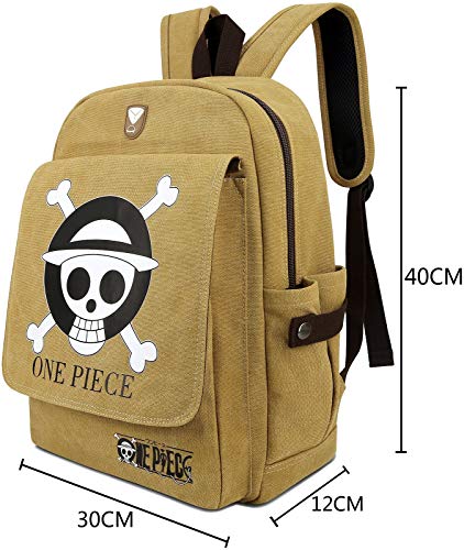 Roffatide Anime One Piece Mochila Bolsa de Libros de Lona Caqui Mochila Escolar Estampada con Solapa y Orificio para Auriculares