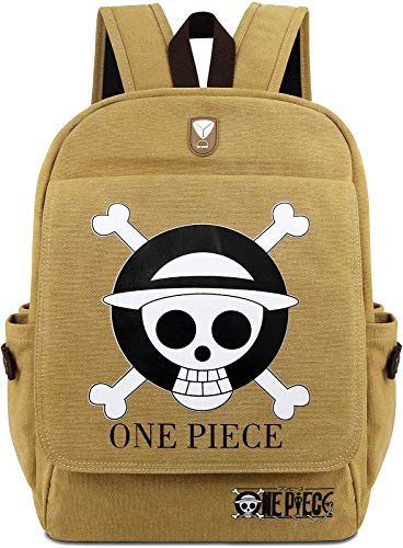 Roffatide Anime One Piece Mochila Bolsa de Libros de Lona Caqui Mochila Escolar Estampada con Solapa y Orificio para Auriculares