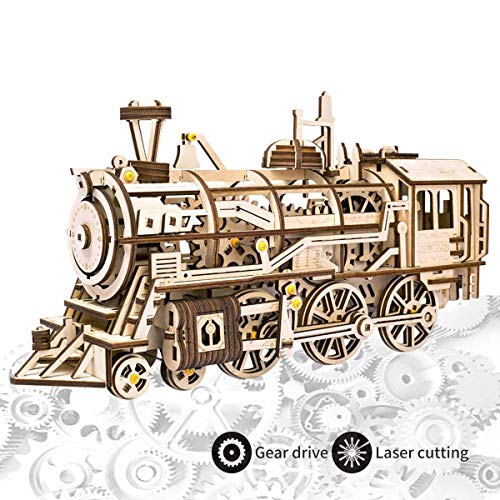 ROKR Modelo del Arte de la Locomotora del Rompecabezas de Madera del Corte 3D del Laser de con los Juguetes mecánicos del Engranaje-Mejores para los Muchachos y Las Muchachas (Locomotive)