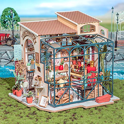 Rolife Casa de muñecas en miniatura con juego de muebles con LED, kit de casa de construcción pequeña, kits de invernadero de madera, el mejor regalo para niños (tienda de flores de Emily)