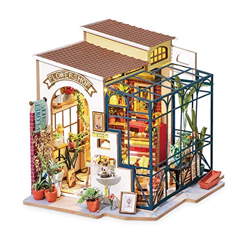 Rolife Casa de muñecas en miniatura con juego de muebles con LED, kit de casa de construcción pequeña, kits de invernadero de madera, el mejor regalo para niños (tienda de flores de Emily)