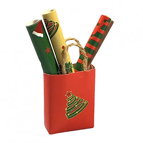 Rollos de papel de regalo para casa de muñecas en bolsa de regalo, accesorio para tienda de Navidad en miniatura