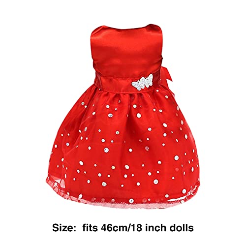 Ropa De Muñecas, Vestido De Bola Fiesta Sin Mangas Vestido De Baile Doll Ropa De Muñeca Flores Vestido De Niña Princesa Disfraz para Muñecas De 18 Pulgadas Rojo