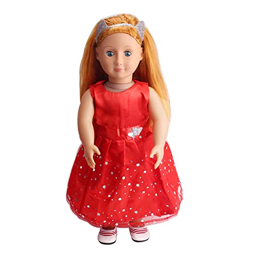 Ropa De Muñecas, Vestido De Bola Fiesta Sin Mangas Vestido De Baile Doll Ropa De Muñeca Flores Vestido De Niña Princesa Disfraz para Muñecas De 18 Pulgadas Rojo