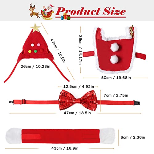 Ropa para Mascotas Navidad, Taumie 5 Piezas Disfraz Perro Gato de Navidad, Traje de Navidad para Perro Gatos, Pet Santa Suit con Ajustable Sombrero y Bufanda, Capa de Navidad, Pajarita