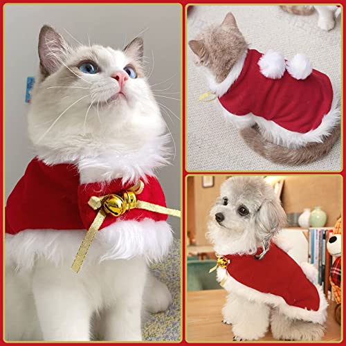 Ropa para Mascotas Navidad, Taumie 5 Piezas Disfraz Perro Gato de Navidad, Traje de Navidad para Perro Gatos, Pet Santa Suit con Ajustable Sombrero y Bufanda, Capa de Navidad, Pajarita