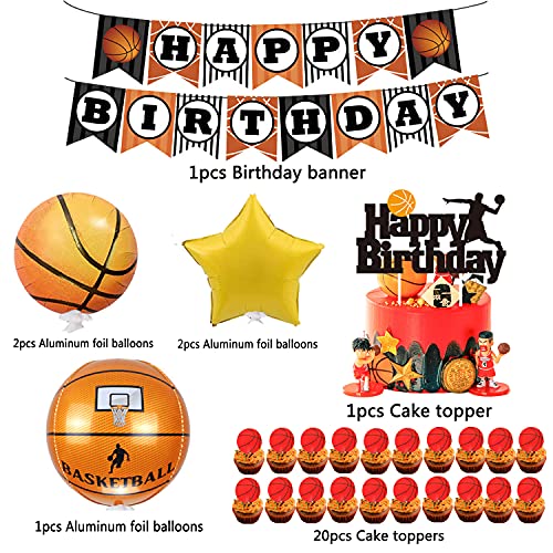 rosepartyh Decoraciones de Fiestas Cumpleaños Baloncesto Globos Feliz Cumpleaños del Pancarta Adornos para Tartas Globos de Aluminio para Niños Fanáticos de Baloncesto Temático Fiesta de Cumpleaños