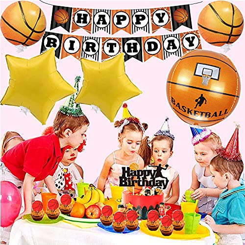 rosepartyh Decoraciones de Fiestas Cumpleaños Baloncesto Globos Feliz Cumpleaños del Pancarta Adornos para Tartas Globos de Aluminio para Niños Fanáticos de Baloncesto Temático Fiesta de Cumpleaños