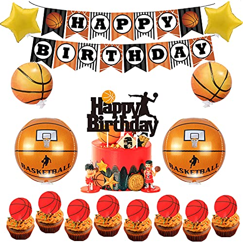 rosepartyh Decoraciones de Fiestas Cumpleaños Baloncesto Globos Feliz Cumpleaños del Pancarta Adornos para Tartas Globos de Aluminio para Niños Fanáticos de Baloncesto Temático Fiesta de Cumpleaños