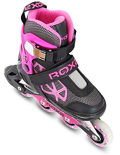 Roxa Heart Alu Kids - Patinete extensible con ruedas que se iluminan, color negro y rosa, talla 39-42