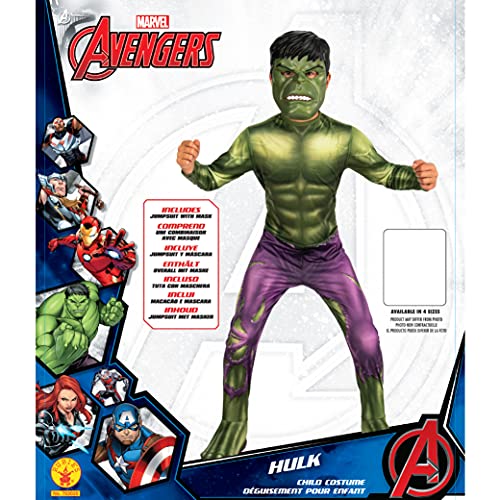 Rubies- Disfraz Oficial Hulk Avengers Classic niños, Detalles Impresos, Color Verde, M (Rubie'S I-702025M)