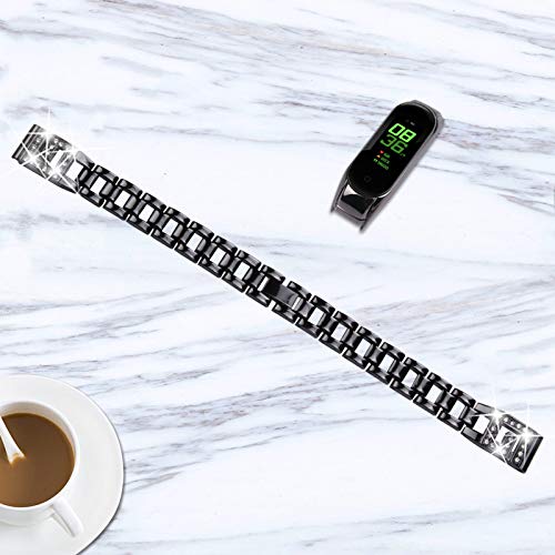 RuiRdot Bling Band para Xiaomi Mi Band 5, Bling Rhinestones Bandas de Reloj para Mujer Reemplazo de Pulsera de Acero Inoxidable para Xiaomi Mi Band 5 (Negro)