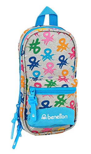 safta 412052747 Plumier mochila 4 estuches llenos, 33 piezas, escolar Benetton, Multicolor