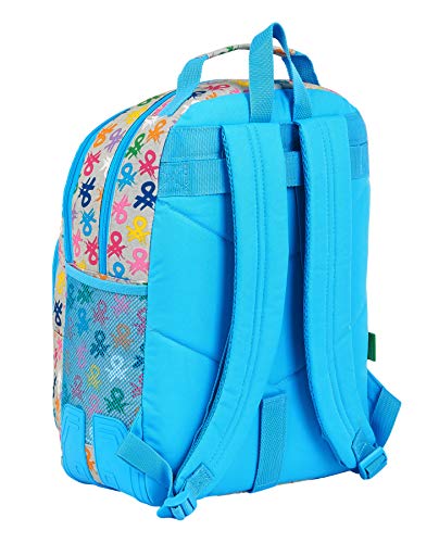 safta 612052773 Mochila Doble con cantoneras Adaptable a Carro Benetton, Multicolor (Logo)