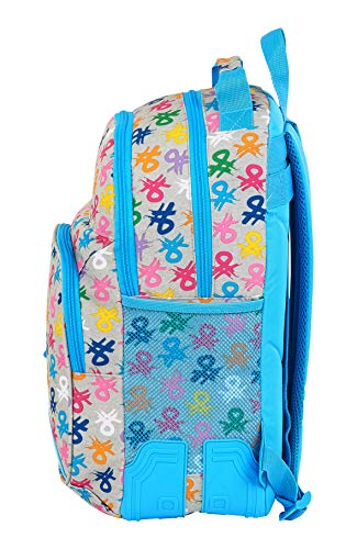 safta 612052773 Mochila Doble con cantoneras Adaptable a Carro Benetton, Multicolor (Logo)