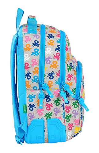 safta 612052773 Mochila Doble con cantoneras Adaptable a Carro Benetton, Multicolor (Logo)