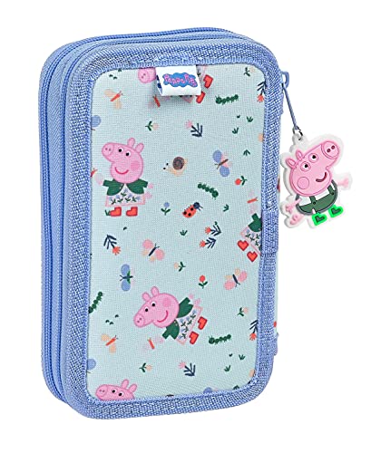 Safta Estuche Escolar con 28 Útiles Incluidos de Peppa Pig Urban Farmer, 125x40x195 mm, Azul Claro/Multicolor