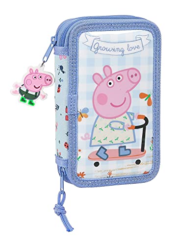 Safta Estuche Escolar con 28 Útiles Incluidos de Peppa Pig Urban Farmer, 125x40x195 mm, Azul Claro/Multicolor