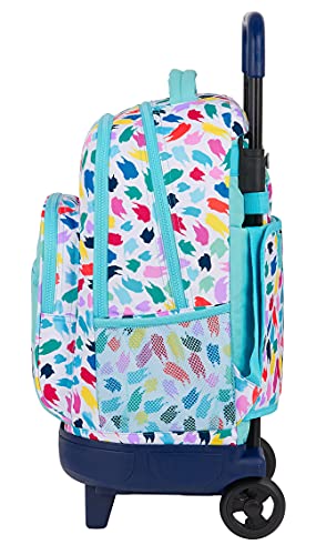 Safta Mochila Escolar con Carro Incluido y Espalda Acolchada de Benetton Brochitas, 330x220x450 mm, Multicolor