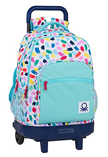 Safta Mochila Escolar con Carro Incluido y Espalda Acolchada de Benetton Brochitas, 330x220x450 mm, Multicolor