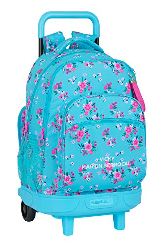 Safta Mochila Escolar con Carro Incluido y Espalda Acolchada de VMB Bohemian, 330x220x450mm, turquesa/rosa