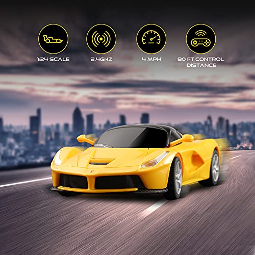 SainSmart Jr. x Rastar Ferrari Coche de juguete 1:24 Control remoto LaFerrari Race Car, con licencia RC Hobby Modelo Vehículo para niños y adultos, Amarillo