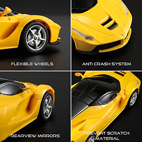 SainSmart Jr. x Rastar Ferrari Coche de juguete 1:24 Control remoto LaFerrari Race Car, con licencia RC Hobby Modelo Vehículo para niños y adultos, Amarillo