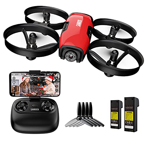 SANROCK Dron con cámara para niños principiantes, cuadricóptero teledirigido con cámara FPV WiFi U61W Mini Drone soporta altitud, modo sin cabeza, apagado de emergencia.