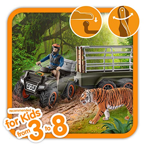 Schleich 42351 Wild Life play set - Quad con remolque y guardabosques, juguetes a partir de 3 años