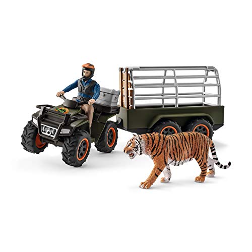 Schleich 42351 Wild Life play set - Quad con remolque y guardabosques, juguetes a partir de 3 años