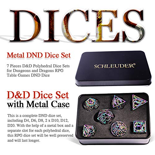 Schleuder D&D Dados Dungeons and Dragons Juegos de rol, Dados de Metal RPG PoliéDricos Hueco Metal Forma de Dragón Dice Set, para Dragones y Mazmorras Juego de Mesa (Multicolor)