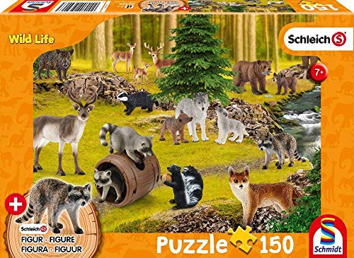 Schmidt Spiele- Schleich Wild Life - Puzzle Infantil (150 Piezas), diseño de mapaches, Color carbón (56406)