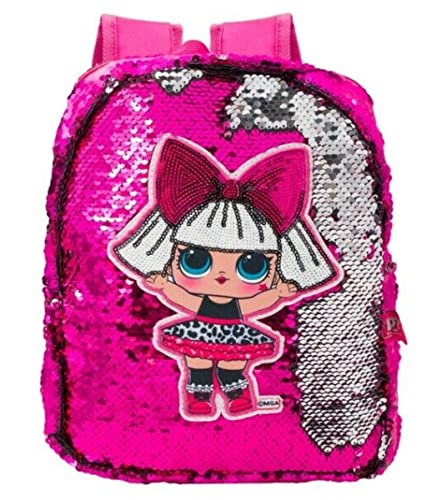 Scuola Mochila Asilo Lol Surprise redonda original con lentejuelas reversibles nueva colección + Bolígrafo luminoso LED y llavero Paillettes