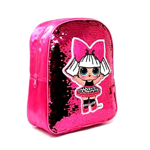 Scuola Mochila Asilo Lol Surprise redonda original con lentejuelas reversibles nueva colección + Bolígrafo luminoso LED y llavero Paillettes