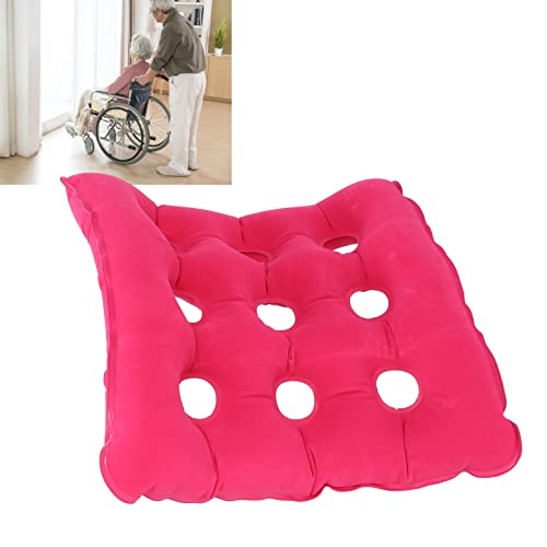 Sdfafrreg Asiento con Cojín de Aire, Alivio de Presión Grueso, Cojín Inflable para Silla de 19 X 19 Pulgadas, Cómodo Y Transpirable con Orificios para Silla(Cojín Cuadrado Rosa Rojo)