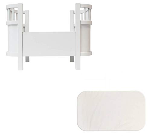 Sebra Cama para muñecas, cama de juegos sin rejilla lateral, color blanco + colchón a juego