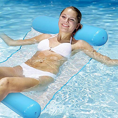 Seinal Cama hinchable para el hogar, hamaca de agua, 4 en 1, para piscina, tumbona de aire, colchoneta flotante, cama de agua, piscina, hamaca, color azul