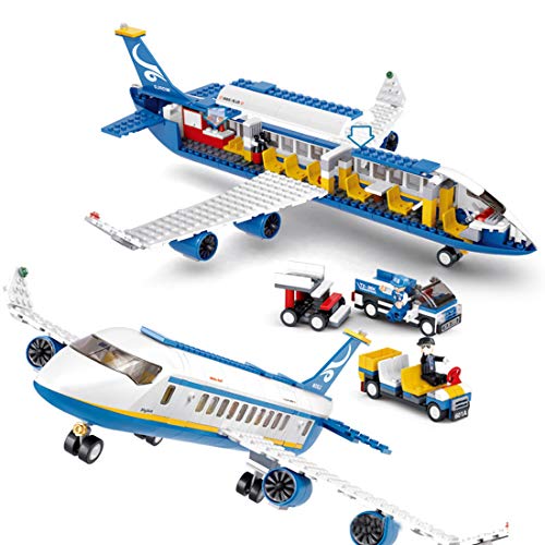 SERBVN Avión de pasajeros con trabajadores y camiones compatible con Lego – 463 piezas