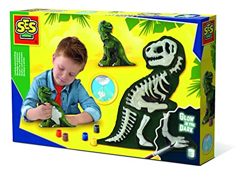 SES Creative- Moldear y Pintar-Esqueleto T-Rex Set de Moldeado con Yeso, Multicolor (14206)