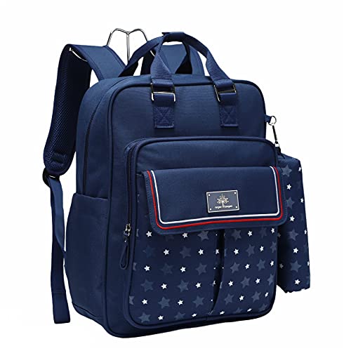 Set de 2 mochilas escolares ergonómicas, con estuche (azul marino)