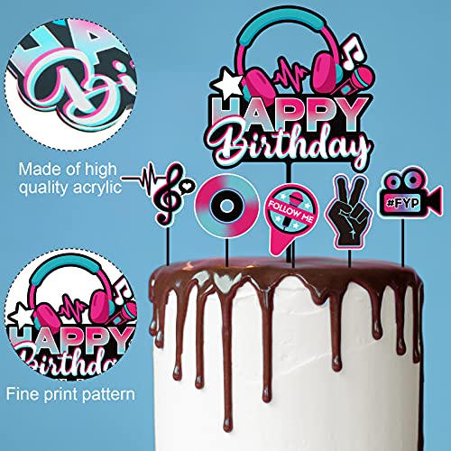 Set de 46 Toppers de Magdalena de Happy Birthday Toppers de Pastel de Redes Sociales Musicales Decoraciones para Tartas de Cumpleaños con Notas Musicales Palillos de Toppers de Postre