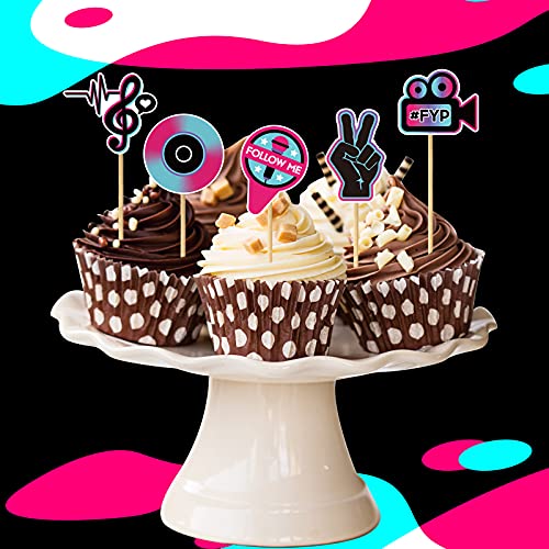 Set de 46 Toppers de Magdalena de Happy Birthday Toppers de Pastel de Redes Sociales Musicales Decoraciones para Tartas de Cumpleaños con Notas Musicales Palillos de Toppers de Postre