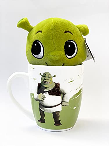 Set de regalo DreamWorks Heroes, Shrek, Kung Fu Panda, Madagascar, Home – Taza de 300 ml + peluche de peluche Little Dreamers Idea de regalo (Shrek – Oger)