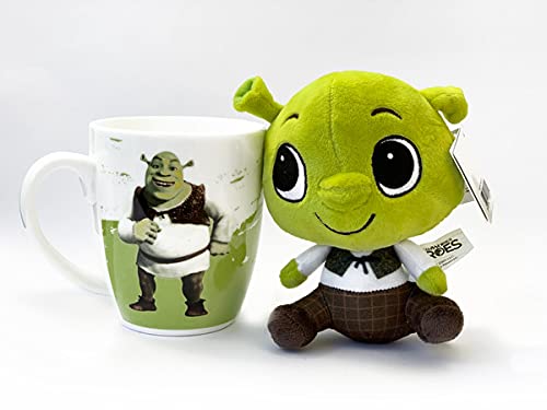 Set de regalo DreamWorks Heroes, Shrek, Kung Fu Panda, Madagascar, Home – Taza de 300 ml + peluche de peluche Little Dreamers Idea de regalo (Shrek – Oger)