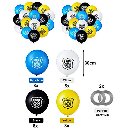 Set XXL de 44 piezas de policía para cumpleaños infantiles, decoración de color azul, globos y globos