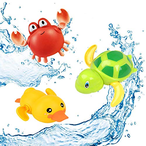 SeWooo Juego de 3 juguetes de baño para bebés, juguetes para el agua, bañera, bañera, juguete, mecanismo de tortuga, piscina, juguete para la piscina, juguete para niños pequeños, niñas