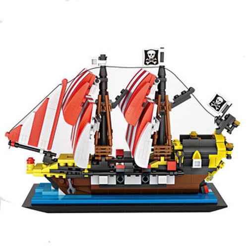 SGerste LOZ Black Seas Barracuda Barco Pirata Mini DIY Montaje Bloque de Construcción Ladrillo para Niños Regalo